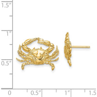 14K Yellow Gold 2D Blue Crab Post Earrings - Polished Finish by 0