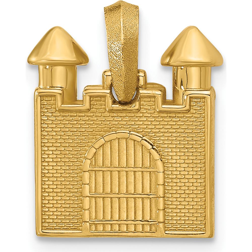 14K Yellow Gold 2D Castle Pendant with Polished Finish by Oro Pregiato