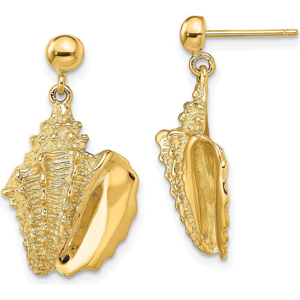 14K Yellow Gold 2D Conch Shell Dangle Post Earrings by 0