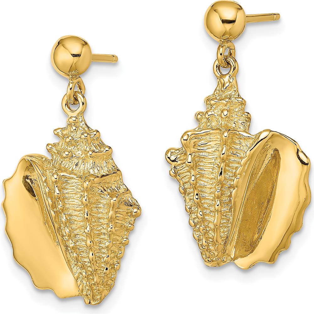14K Yellow Gold 2D Conch Shell Dangle Post Earrings by 0