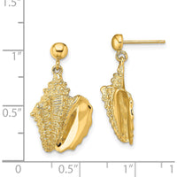 14K Yellow Gold 2D Conch Shell Dangle Post Earrings by 0
