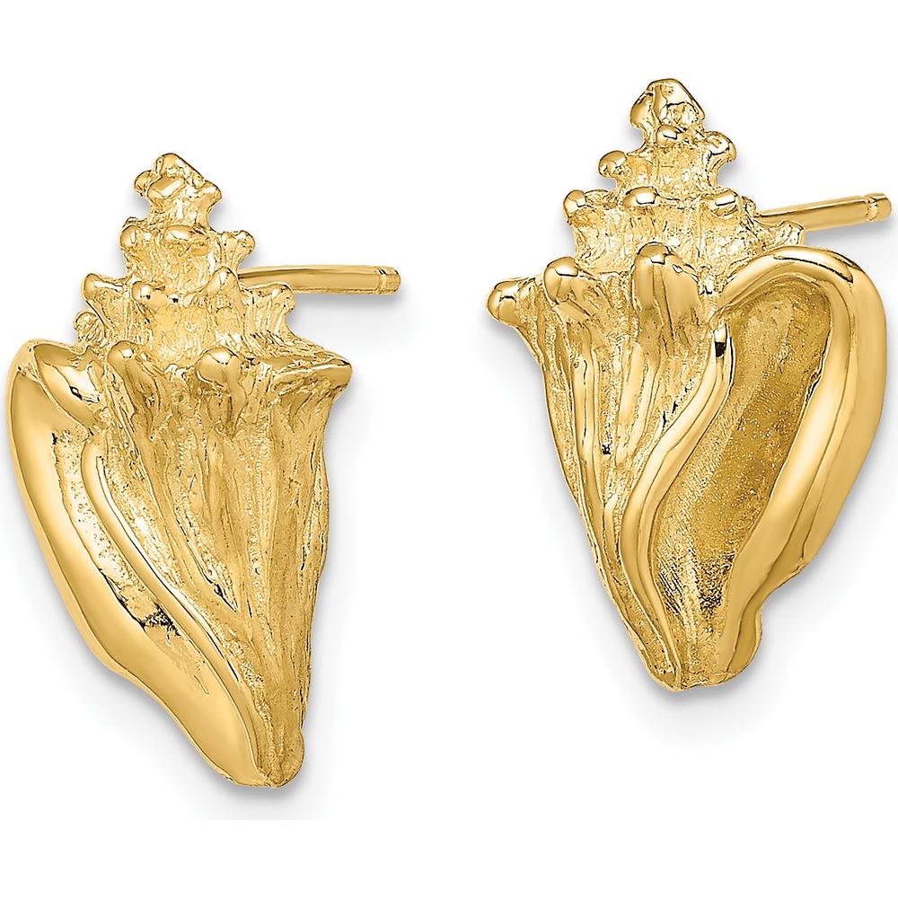 14K Yellow Gold 2D Conch Shell Post Earrings - Polished Finish by 0