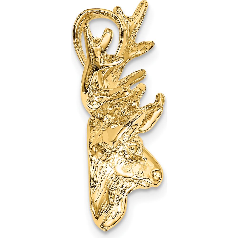 14K Yellow Gold 2D Deer Head 8-Point Buck Charm - Nature-Inspired Wildlife Pendant by Oro Pregiato