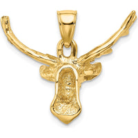 14K Yellow Gold 2D Deer Head 8-Point Buck Charm - Nature-Inspired Wildlife Pendant by Oro Pregiato