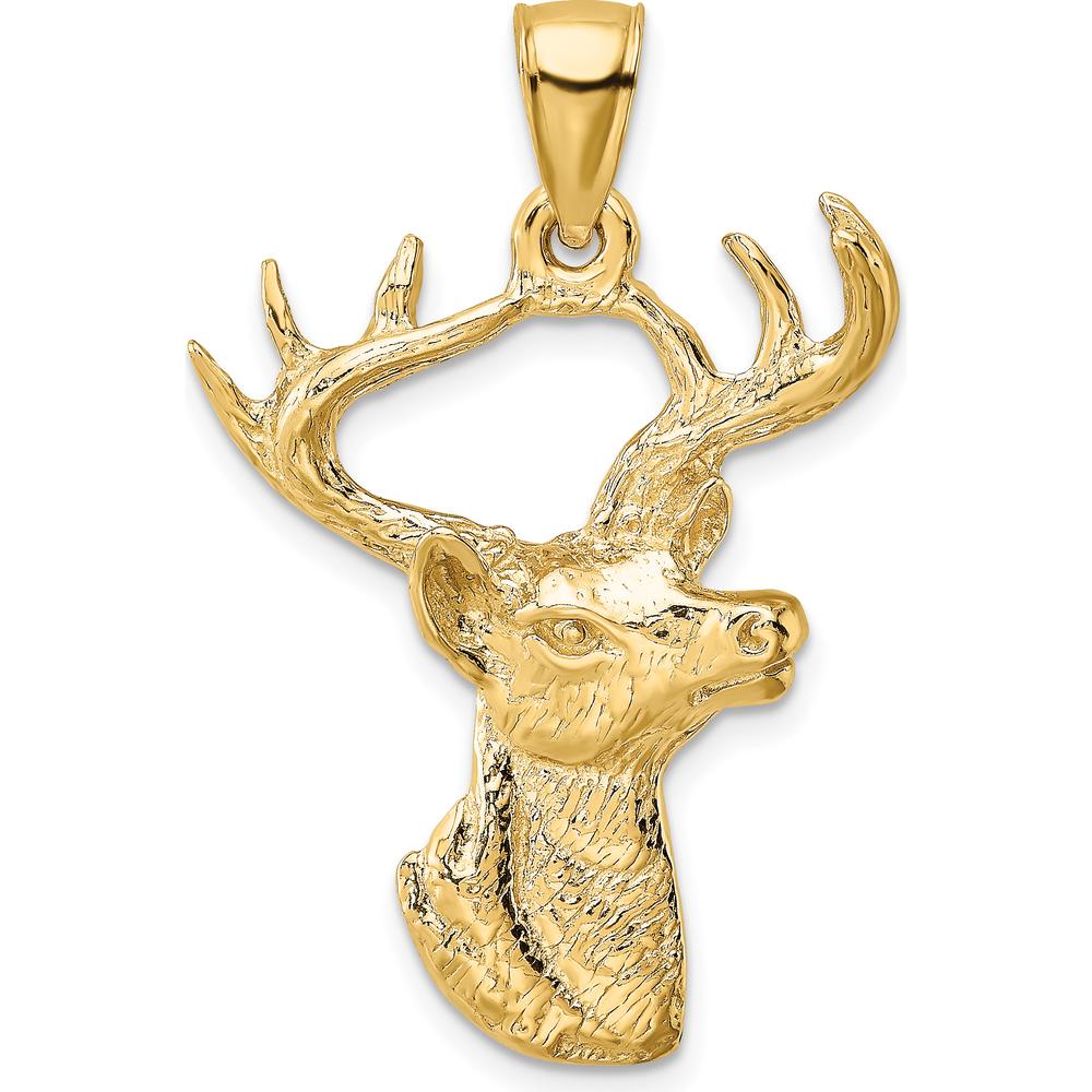 14K Yellow Gold 2D Deer Head 8-Point Buck Profile Charm by Oro Pregiato