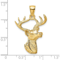 14K Yellow Gold 2D Deer Head 8-Point Buck Profile Charm by Oro Pregiato