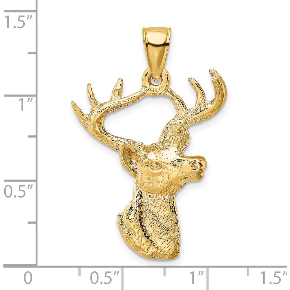 14K Yellow Gold 2D Deer Head 8-Point Buck Profile Charm by Oro Pregiato
