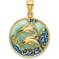 14K Yellow Gold 2D Dolphin with Blue Enamel Charm - Playful Ocean-Inspired Design by Oro Pregiato
