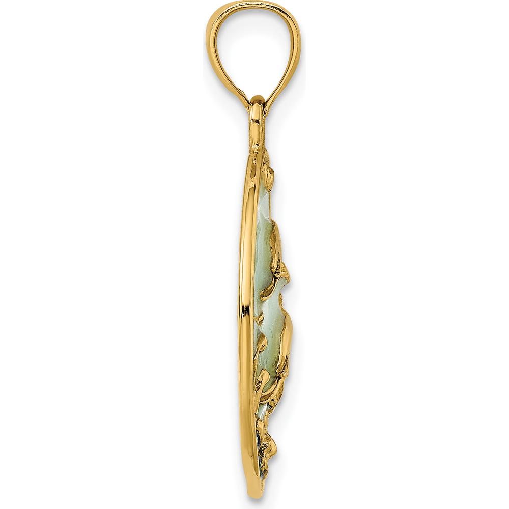 14K Yellow Gold 2D Dolphin with Blue Enamel Charm - Playful Ocean-Inspired Design by Oro Pregiato