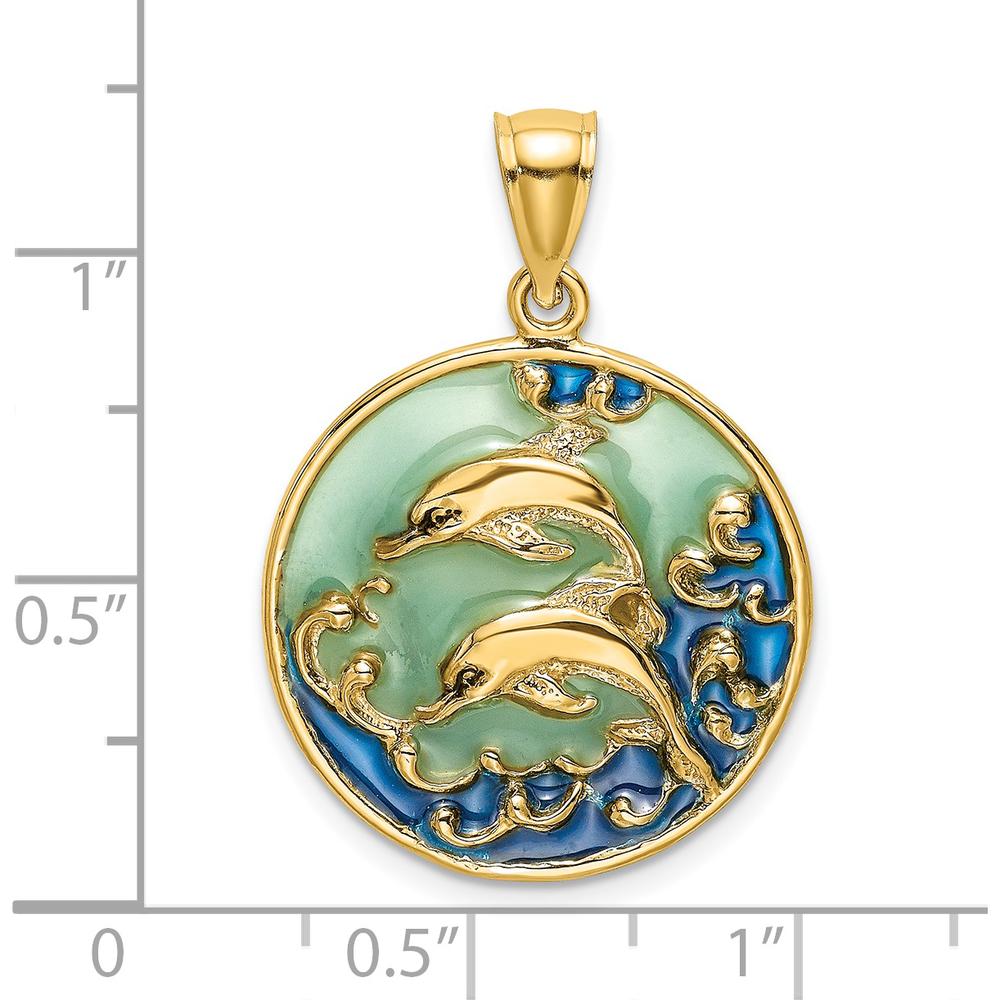 14K Yellow Gold 2D Dolphin with Blue Enamel Charm - Playful Ocean-Inspired Design by Oro Pregiato
