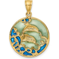14K Yellow Gold 2D Dolphin with Blue Enamel Charm - Playful Ocean-Inspired Design by Oro Pregiato