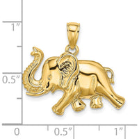 14K Yellow Gold 2D Elephant Running with Raised Trunk Charm by Oro Pregiato