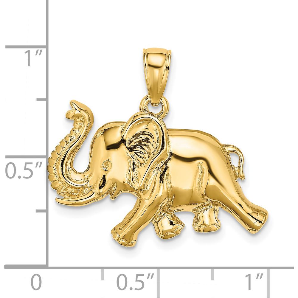14K Yellow Gold 2D Elephant Running with Raised Trunk Charm by Oro Pregiato