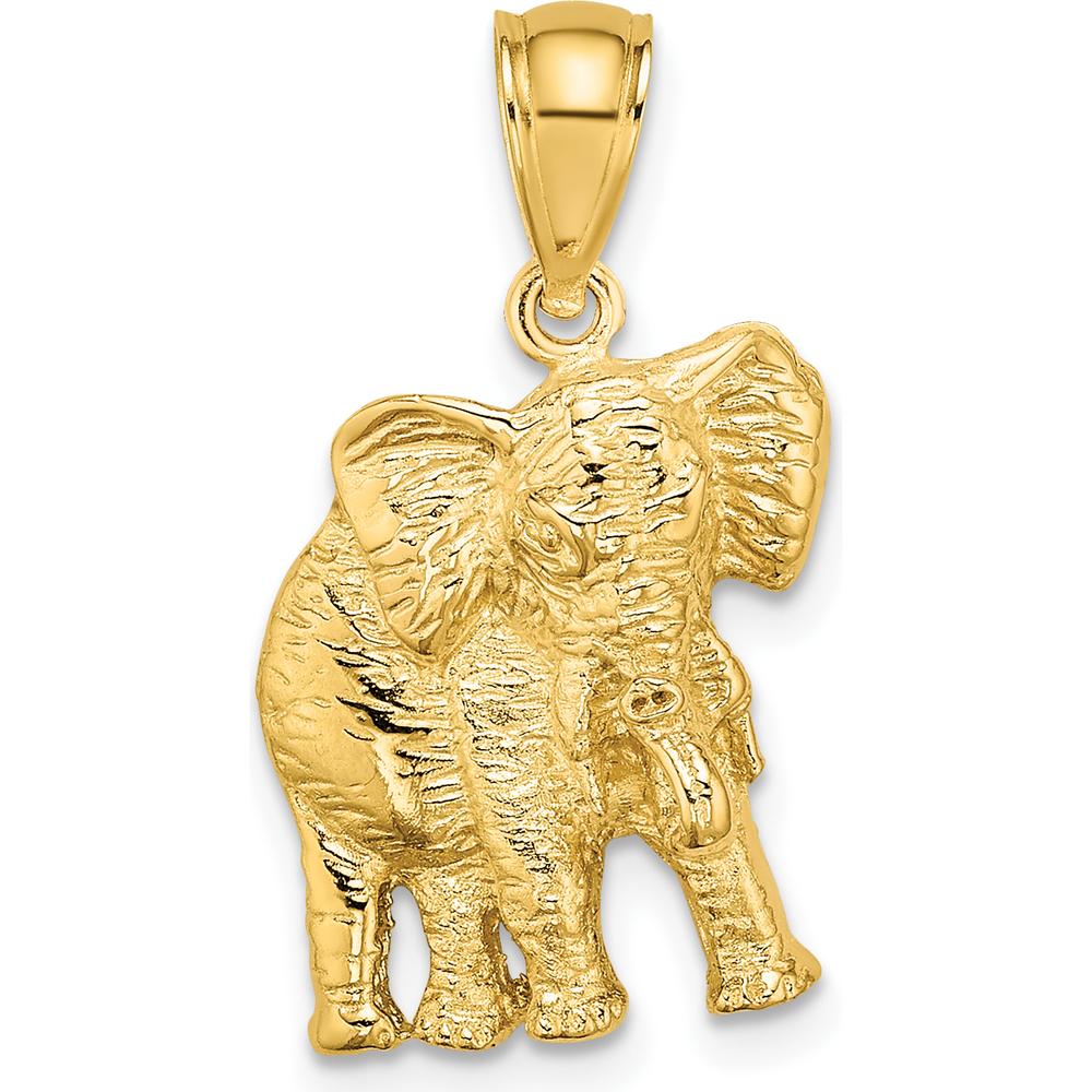14K Yellow Gold 2D Elephant with Raised Trunk Charm - Polished Finish, 21.23mm Length, 13.5mm Width by Oro Pregiato