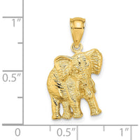 14K Yellow Gold 2D Elephant with Raised Trunk Charm - Polished Finish, 21.23mm Length, 13.5mm Width by Oro Pregiato