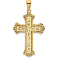 14K Yellow Gold 2D Filigree Center Block Cross Charm - 29.6mm by Oro Pregiato