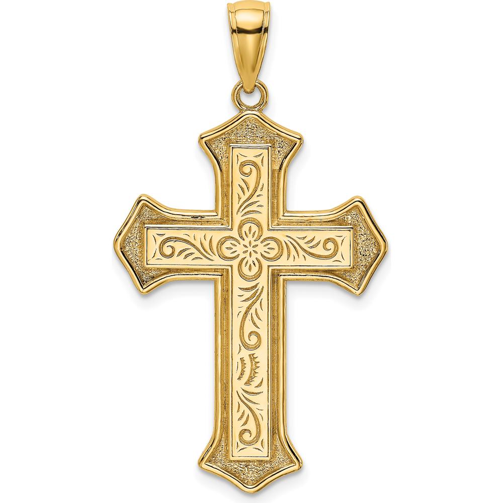 14K Yellow Gold 2D Filigree Center Block Cross Charm - 29.6mm by Oro Pregiato
