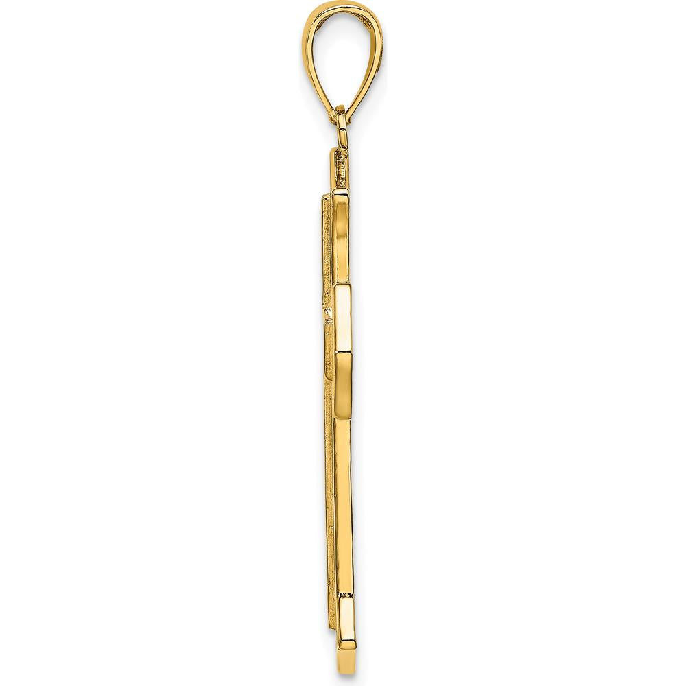 14K Yellow Gold 2D Filigree Center Block Cross Charm - 29.6mm by Oro Pregiato