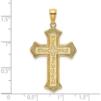 14K Yellow Gold 2D Filigree Center Block Cross Charm - 29.6mm by Oro Pregiato