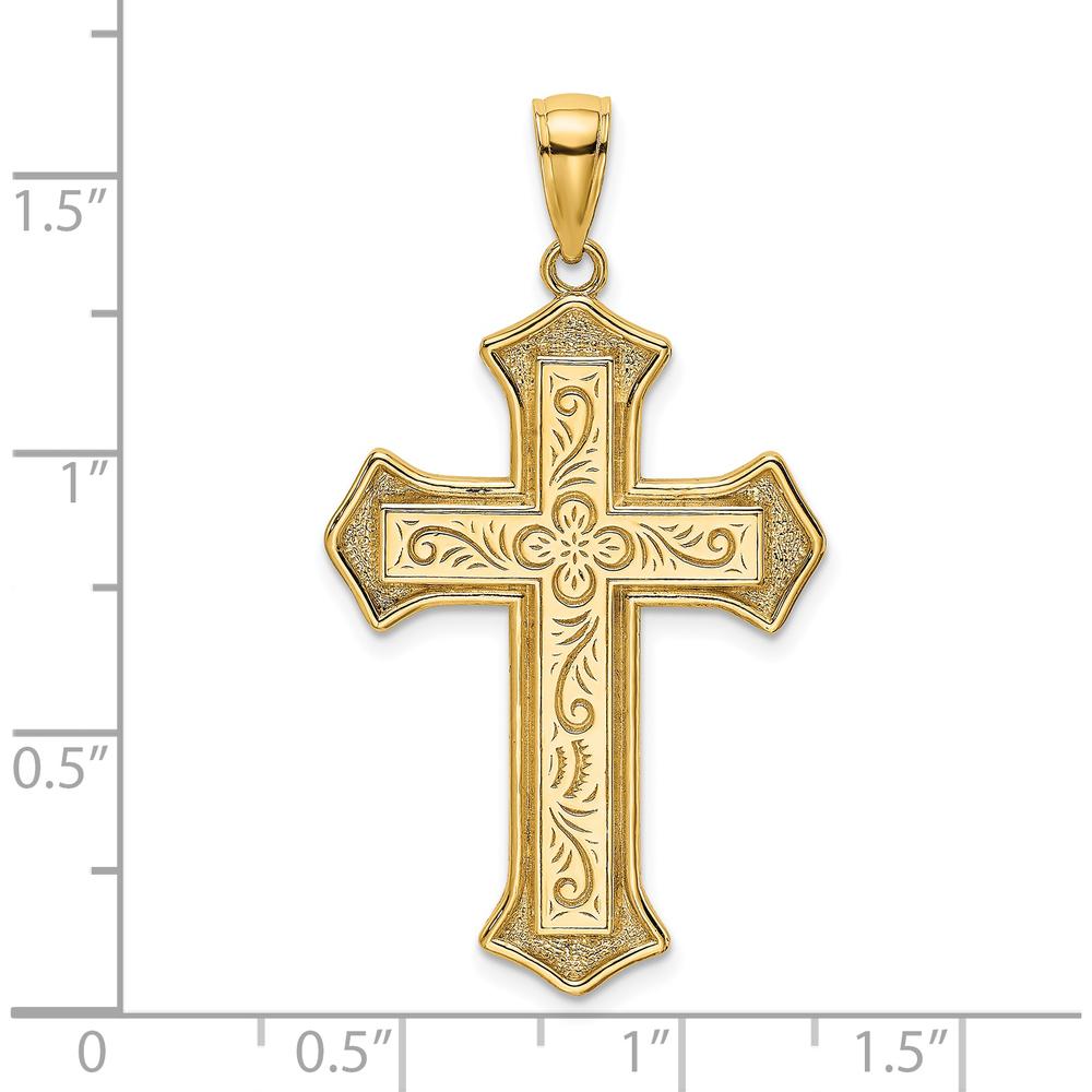 14K Yellow Gold 2D Filigree Center Block Cross Charm - 29.6mm by Oro Pregiato