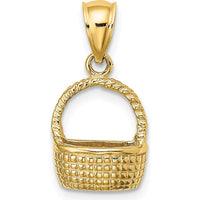 14K Yellow Gold 2D Flat Back Basket Charm - Polished Detail by Oro Pregiato