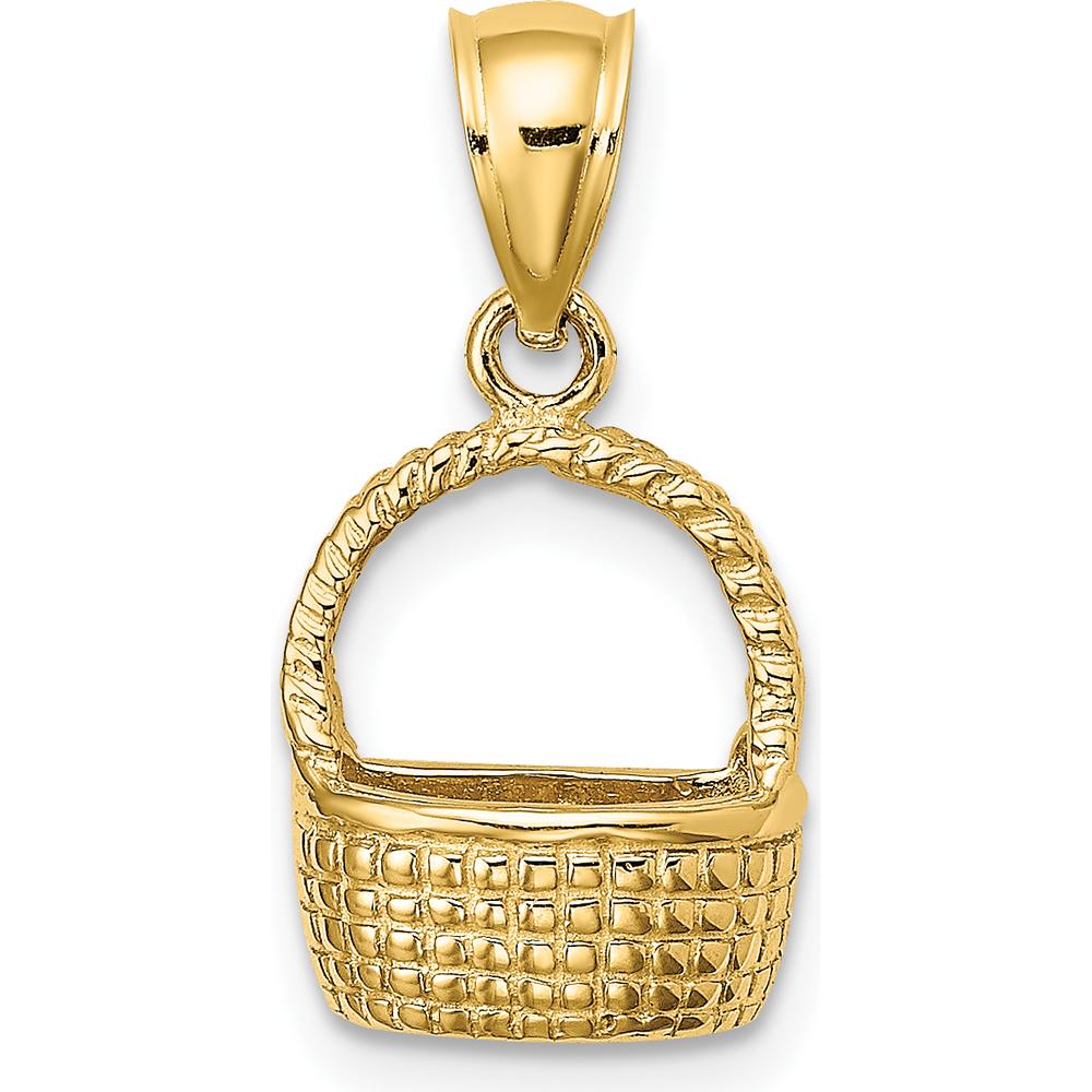 14K Yellow Gold 2D Flat Back Basket Charm - Polished Detail by Oro Pregiato
