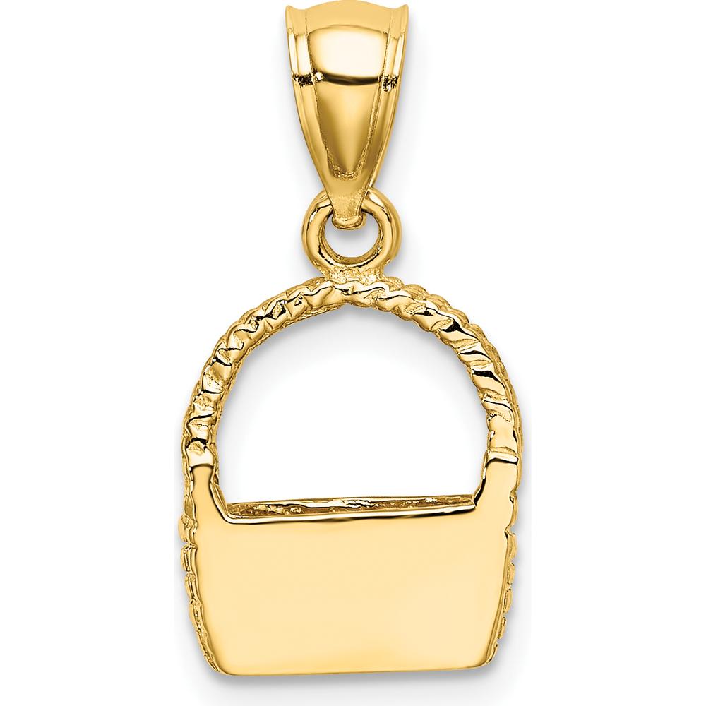 14K Yellow Gold 2D Flat Back Basket Charm - Polished Detail by Oro Pregiato