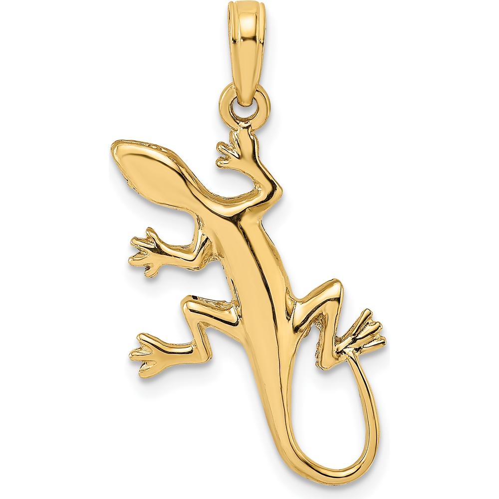 14K Yellow Gold 2D Gecko Charm Pendant - Nature-Inspired Fine Jewelry Piece by Oro Pregiato