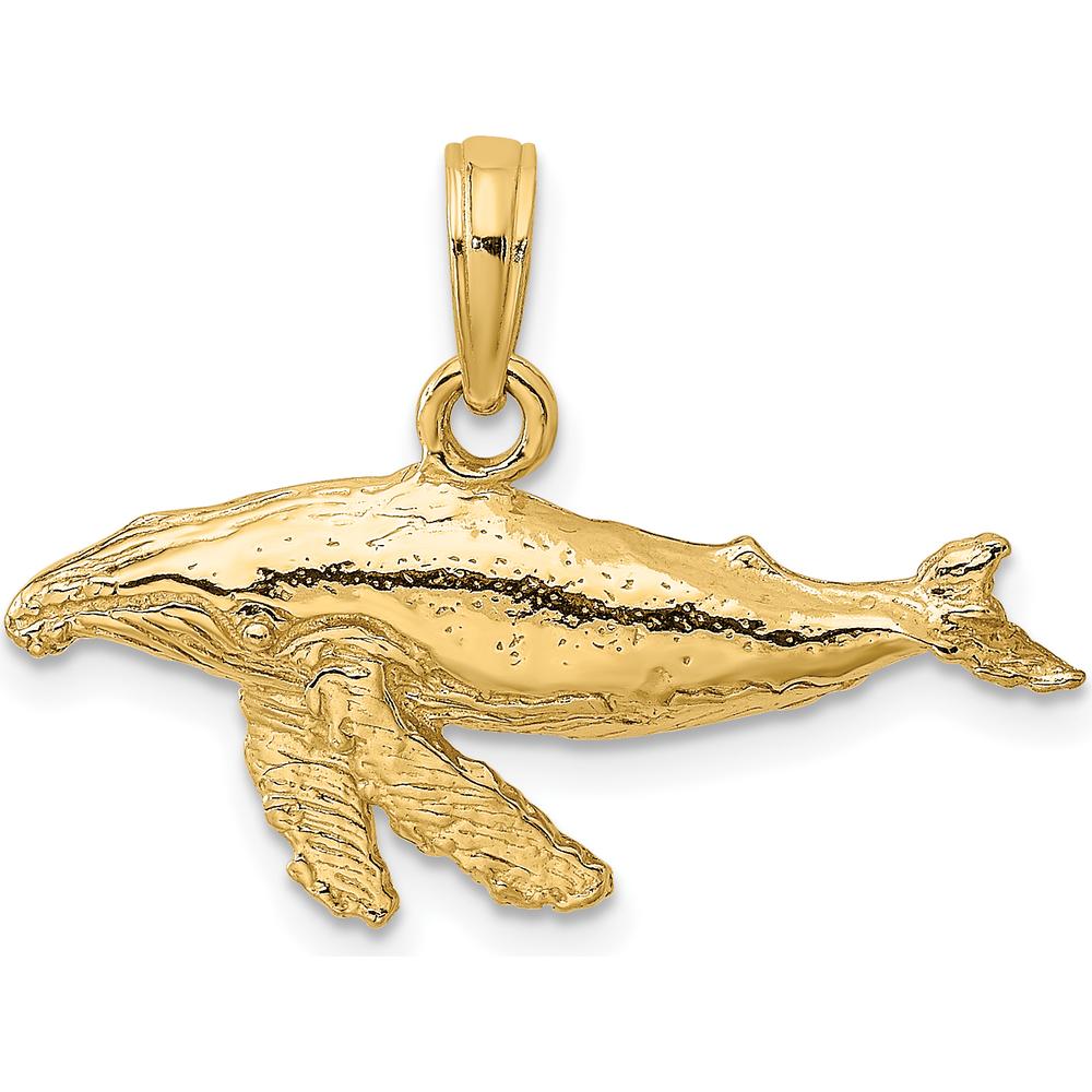 14K Yellow Gold 2D Humpback Whale Charm - Ocean Inspired Pendant by Oro Pregiato
