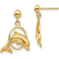 14K Yellow Gold 2D Polished Dolphin Jumping Through Hoop Earrings by 0