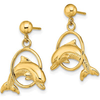 14K Yellow Gold 2D Polished Dolphin Jumping Through Hoop Earrings by 0