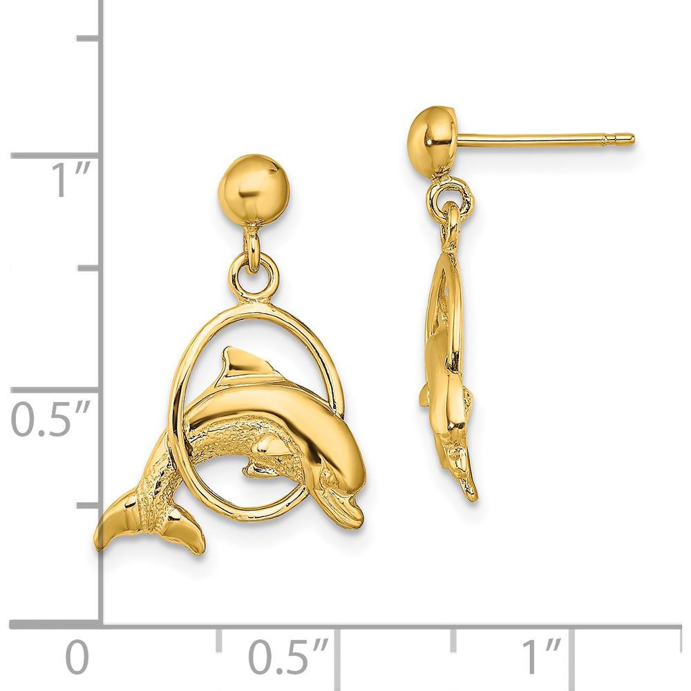 14K Yellow Gold 2D Polished Dolphin Jumping Through Hoop Earrings by 0