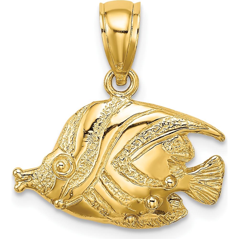 14K Yellow Gold 2D Polished Textured Bannerfish Charm - 13mm Length by Oro Pregiato