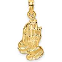 14K Yellow Gold 2D Praying Hands Pendant Charm - Polished Finish by Oro Pregiato