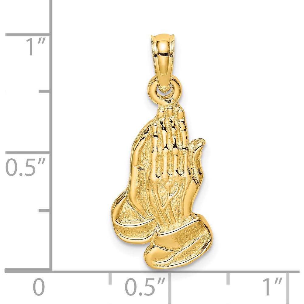 14K Yellow Gold 2D Praying Hands Pendant Charm - Polished Finish by Oro Pregiato