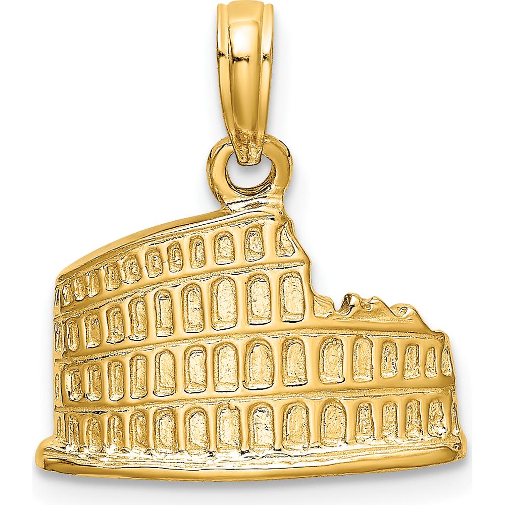 14K Yellow Gold 2D Textured Colosseum Charm - Historical Roman Design by Oro Pregiato