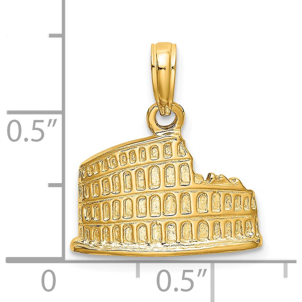 14K Yellow Gold 2D Textured Colosseum Charm - Historical Roman Design by Oro Pregiato