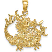14K Yellow Gold 2D Textured Dragon Charm - 30.1mm Length by Oro Pregiato