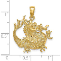 14K Yellow Gold 2D Textured Dragon Charm - 30.1mm Length by Oro Pregiato