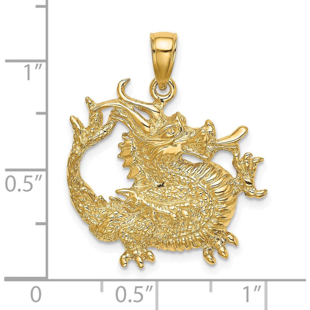 14K Yellow Gold 2D Textured Dragon Charm - 30.1mm Length by Oro Pregiato