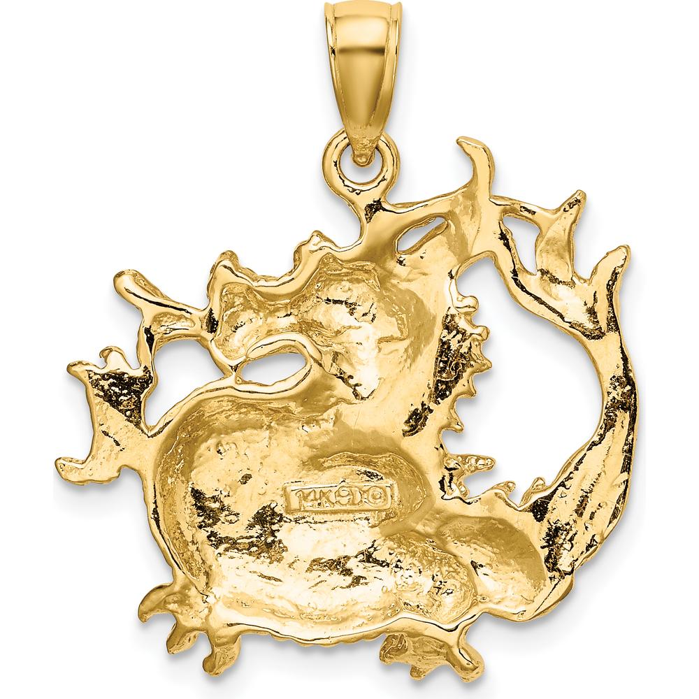 14K Yellow Gold 2D Textured Dragon Charm - 30.1mm Length by Oro Pregiato