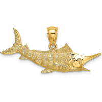 14K Yellow Gold 2D Textured Marlin Fish Charm - Nautical Symbol Pendant by Oro Pregiato