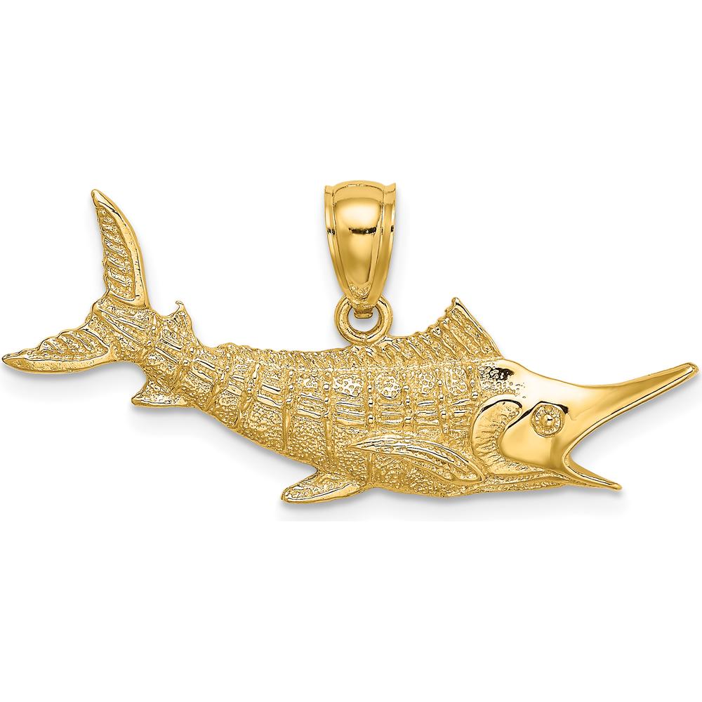 14K Yellow Gold 2D Textured Marlin Fish Charm - Nautical Symbol Pendant by Oro Pregiato