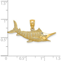 14K Yellow Gold 2D Textured Marlin Fish Charm - Nautical Symbol Pendant by Oro Pregiato