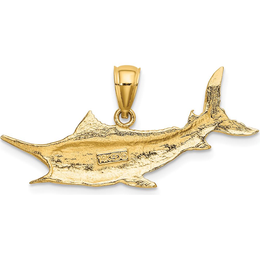 14K Yellow Gold 2D Textured Marlin Fish Charm - Nautical Symbol Pendant by Oro Pregiato