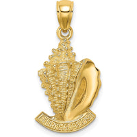 14K Yellow Gold 2D Turks and Caicos Conch Shell Pendant Charm with Textured Detailing by Oro Pregiato