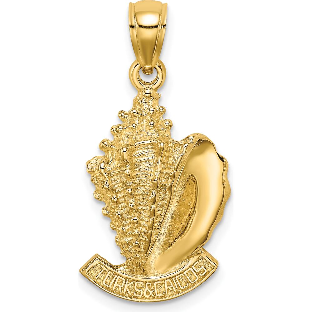 14K Yellow Gold 2D Turks and Caicos Conch Shell Pendant Charm with Textured Detailing by Oro Pregiato