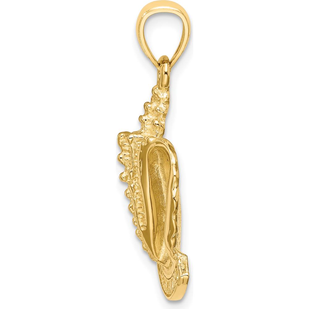 14K Yellow Gold 2D Turks and Caicos Conch Shell Pendant Charm with Textured Detailing by Oro Pregiato