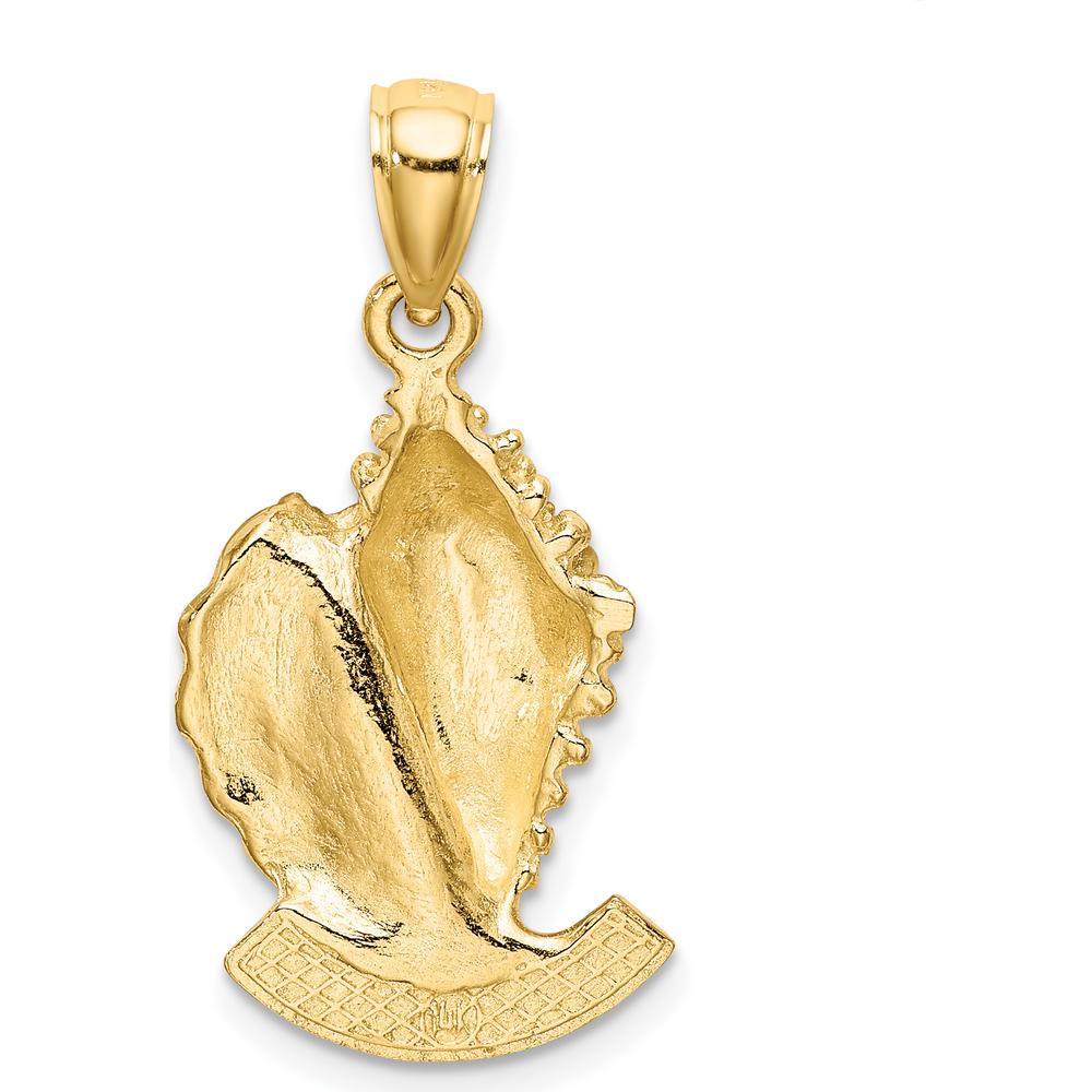 14K Yellow Gold 2D Turks and Caicos Conch Shell Pendant Charm with Textured Detailing by Oro Pregiato
