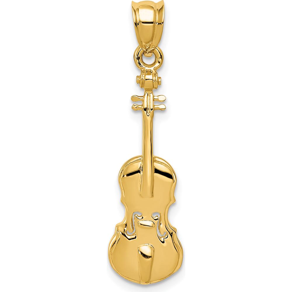 14K Yellow Gold 2D Violin Charm Pendant with Polished and Textured Finish by Oro Pregiato